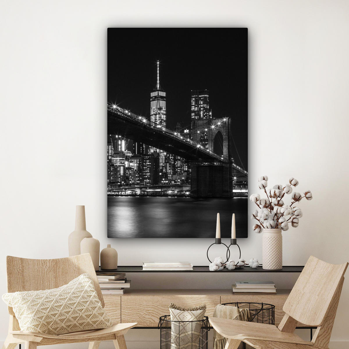 LEINWANDBILD New York - Brooklyn - Brücke Deko XXL 80x120 cm - Schwarz, Textil (80/120cm) - MuchoWow