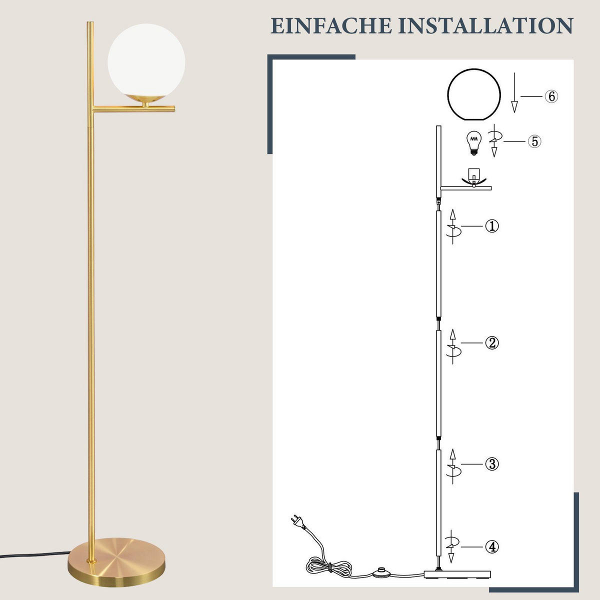 STEHLEUCHTE Dortmund 25/20/150 cm - Goldfarben, Metall (22/18/157cm) - Nettlife
