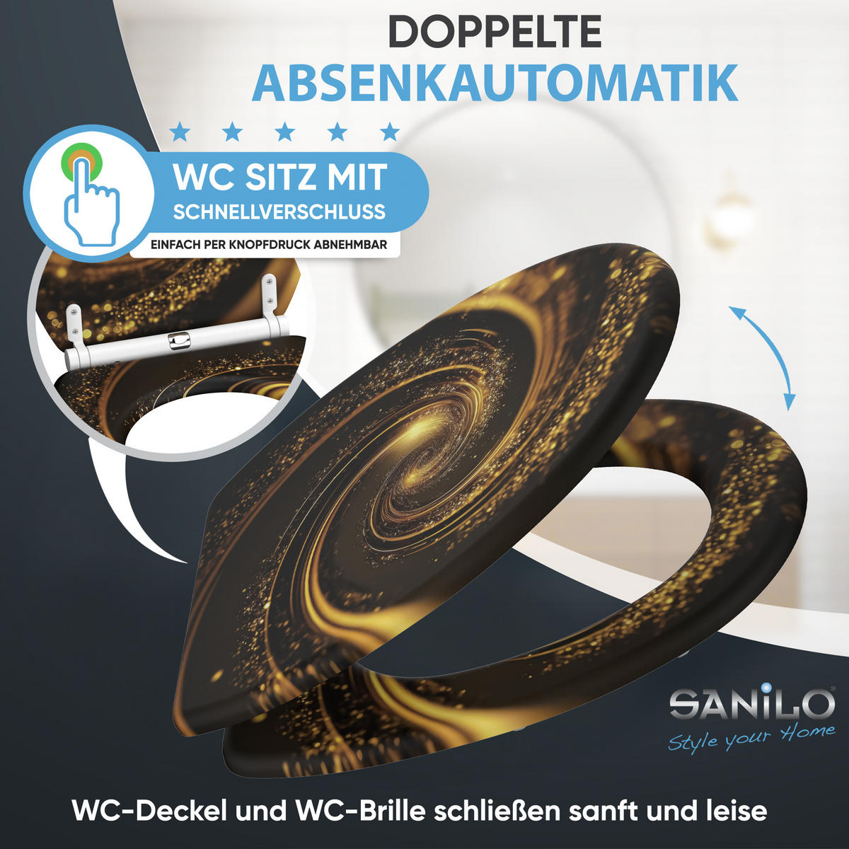 WC-SITZ mit Absenkautomatik & Top Fix Vortex - Braun, Holzwerkstoff (37.7/5.5/48cm) - Sanilo