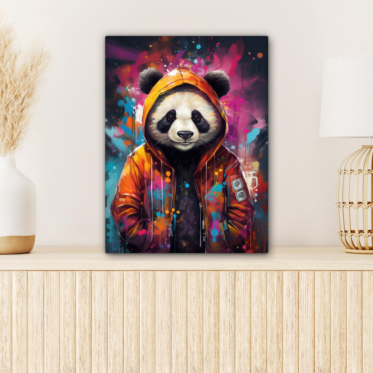 LEINWANDBILD Panda - Jacke - Graffiti - Orange Room Decor 30x40 cm - Orange, Textil (30/40cm) - MuchoWow