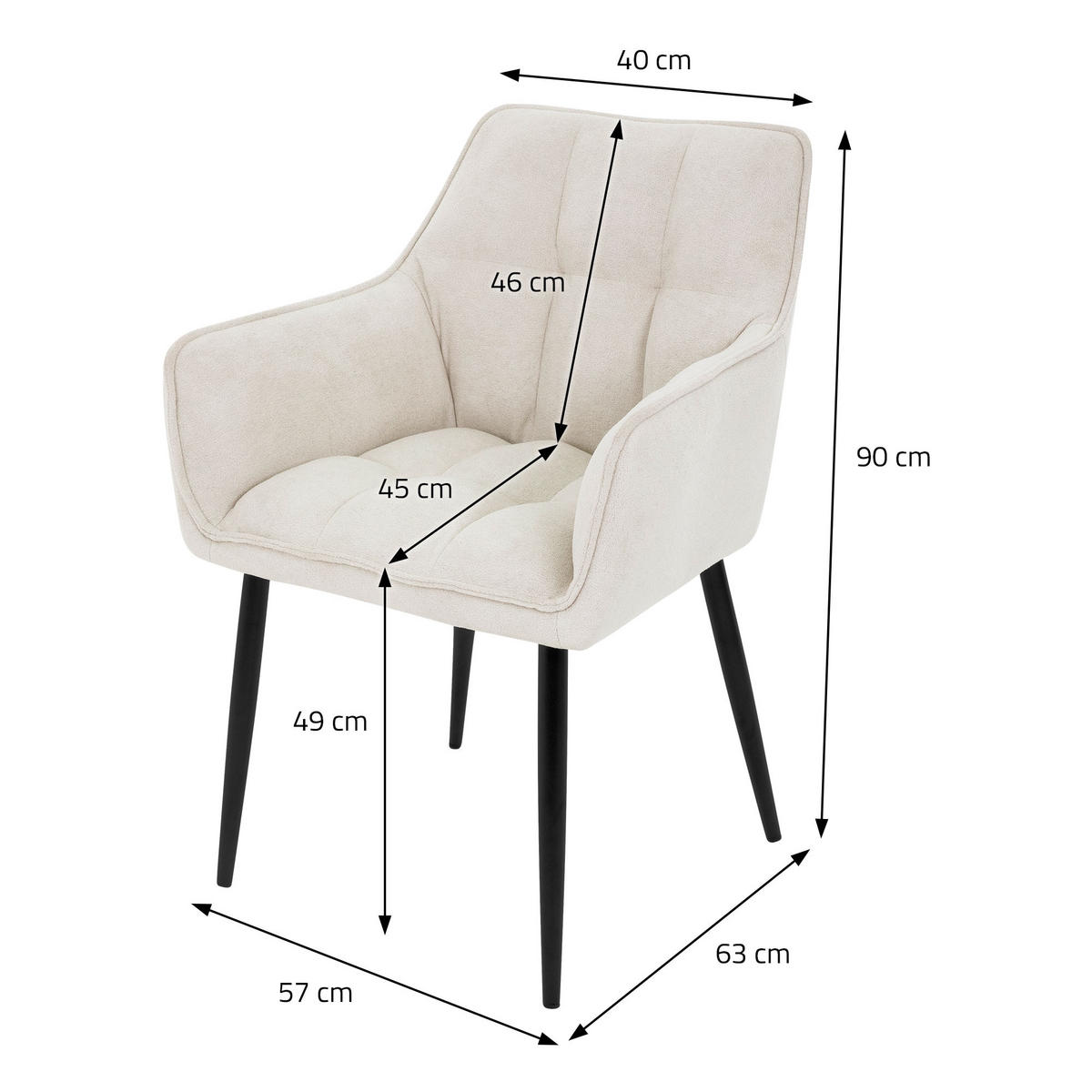 ESSZIMMERSTUHL 2er Set creme - Beige, Textil (63/90/57cm) - ML-DESIGN