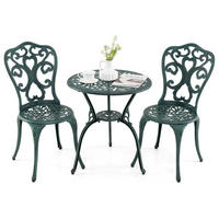 BISTROSET 3-teilig – Gartentisch mit 2 Stühlen, wetterfest - Grün, Metall - Auledio