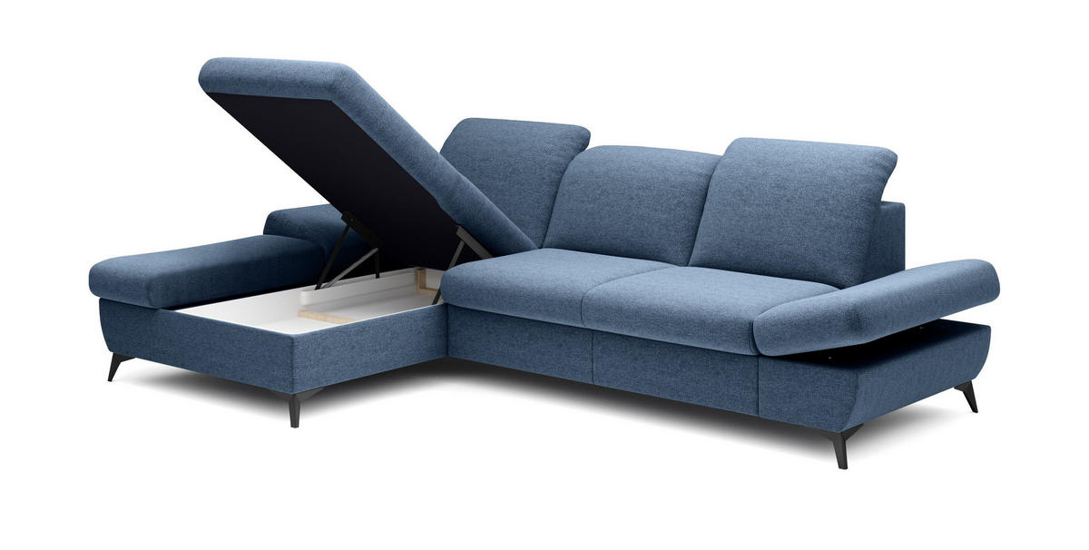 ECKSOFA FELICE L-S Blau Geflochtener Stoff mit Schlaffunktion - Blau, Holz (284/166cm) - MASSENO