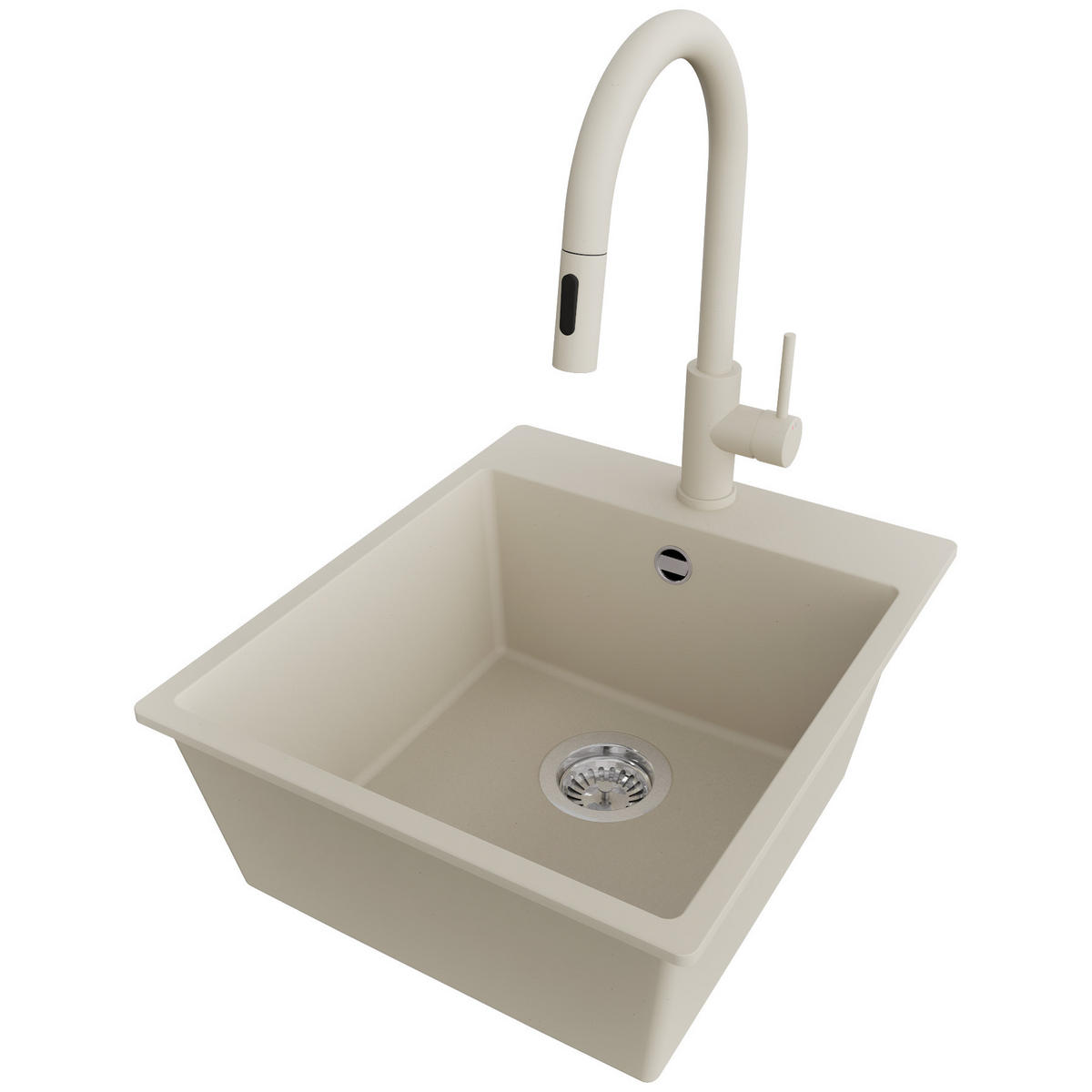 GRANITSPÜLE Riga, 2-er set Beige 43/50 cm 1 Becken + Küchenarmatur 40/20 cm + Ablauf-Set ab 45er Unterschrank - Chromfarben/Beige, Kunststoff (43/20/50cm) - Primagran