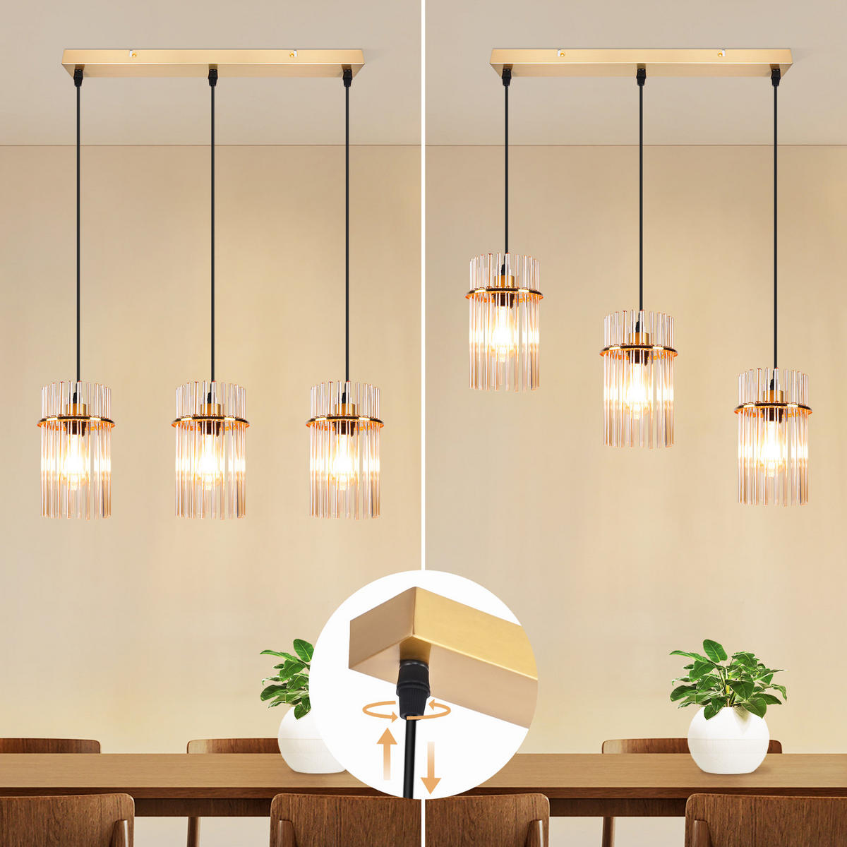 PENDELLEUCHTE Joseph 48/5/150 cm - Goldfarben, Glas (48/5/150cm) - ZMH