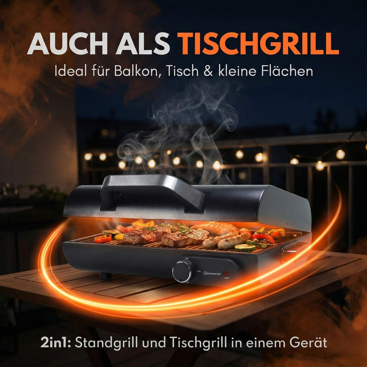 ELEKTROGRILL 2in1 BBQ928 - Schwarz, Kunststoff (27.6/84.2/58.3cm) - Sommertal