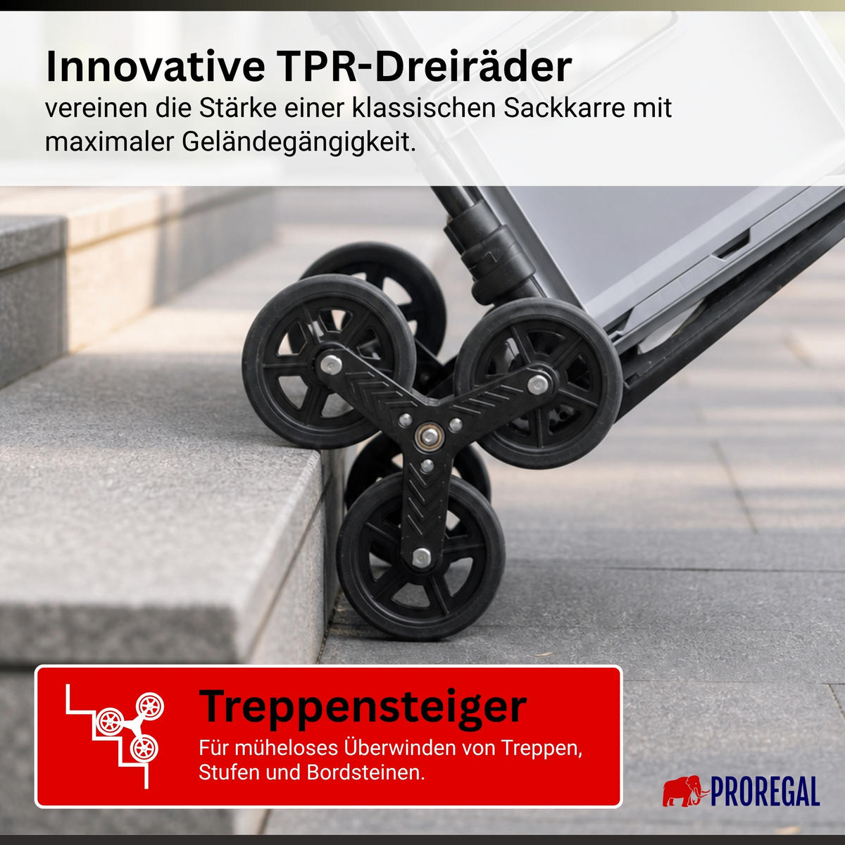 TREPPENSTEIGER Sackkarre Elephant klappbar 112x49x58cm Traglast 150kg AluminiumrahmenTRR Fachgummiräder Silber - Schwarz, Metall (58/49/112cm) - PROREGAL