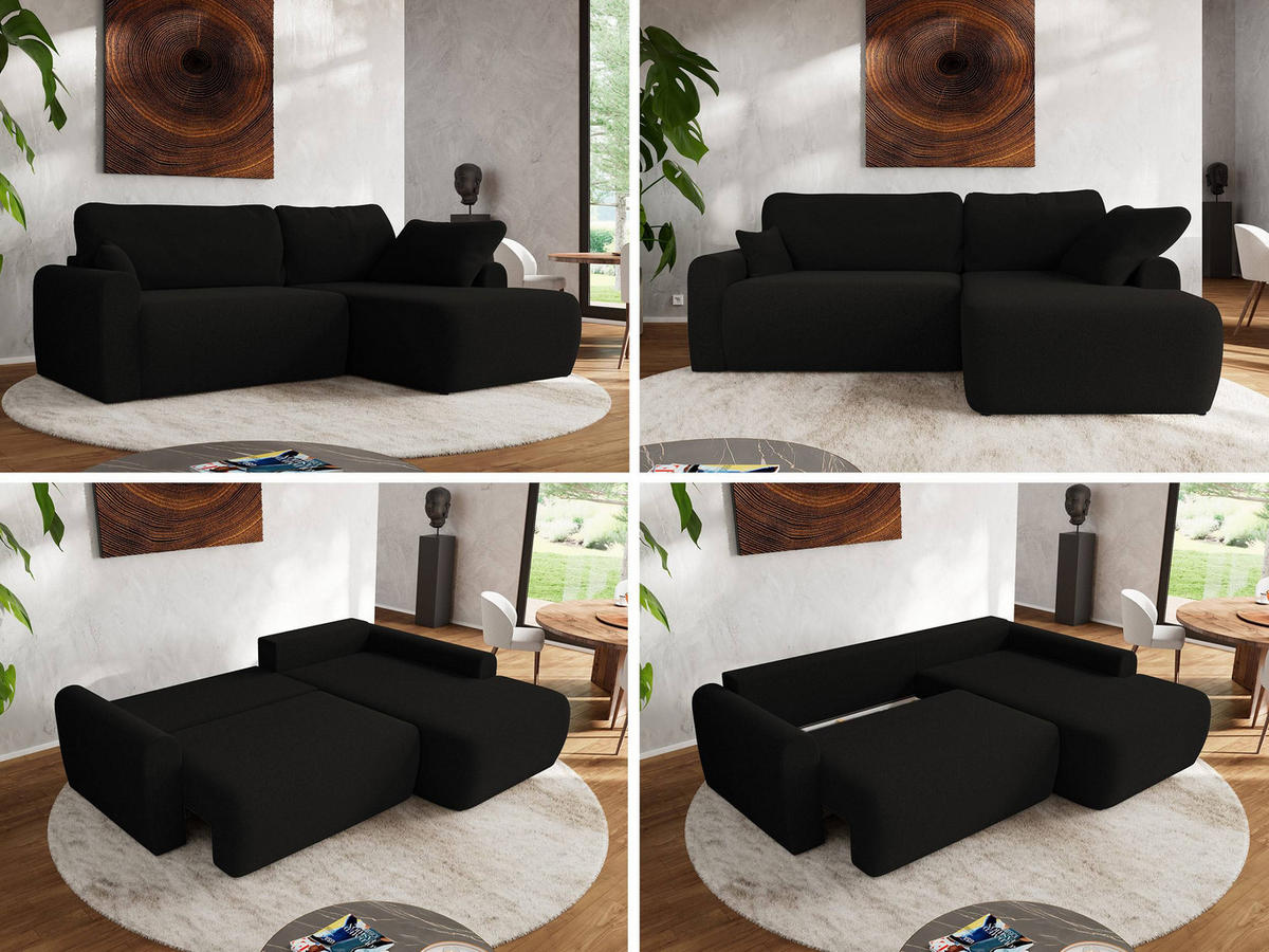 ECKSCHLAFSOFA CUBO L Schwarz Boucle - rechts - Schwarz, Kunststoff/Textil (187/273cm) - MKS