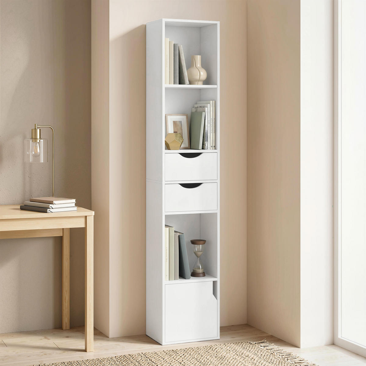 BÜCHERREGAL Spanplatte MDF Weiß - Weiß, Holzwerkstoff (24/158/30cm) - HOMCOM