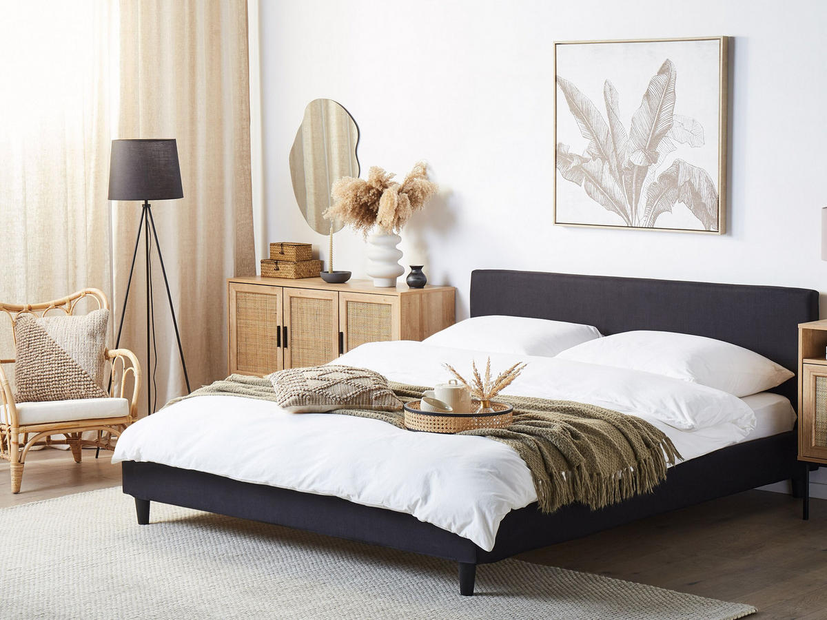 POLSTERBETT 180/200cm Schwarz Fitou - Schwarz, Textil (180/200cm) - Beliani