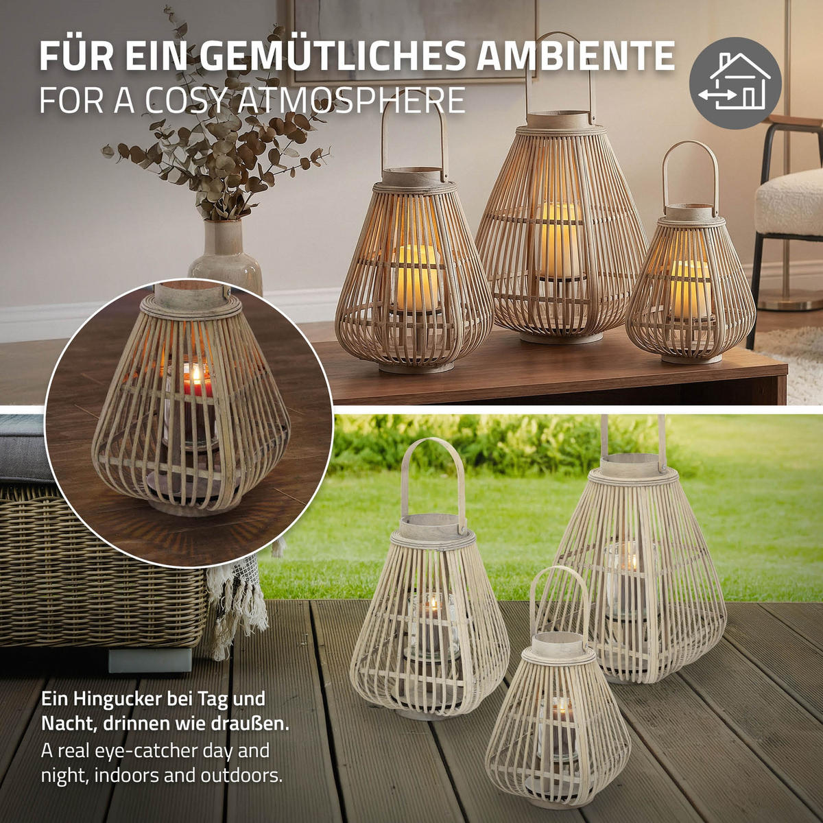 BAMBUSOVÁ LAMPION V: 42,5 cm, dřevěná barva, styl boho - přírodní, dřevo (23/42.5/23cm) - ECD-Germany