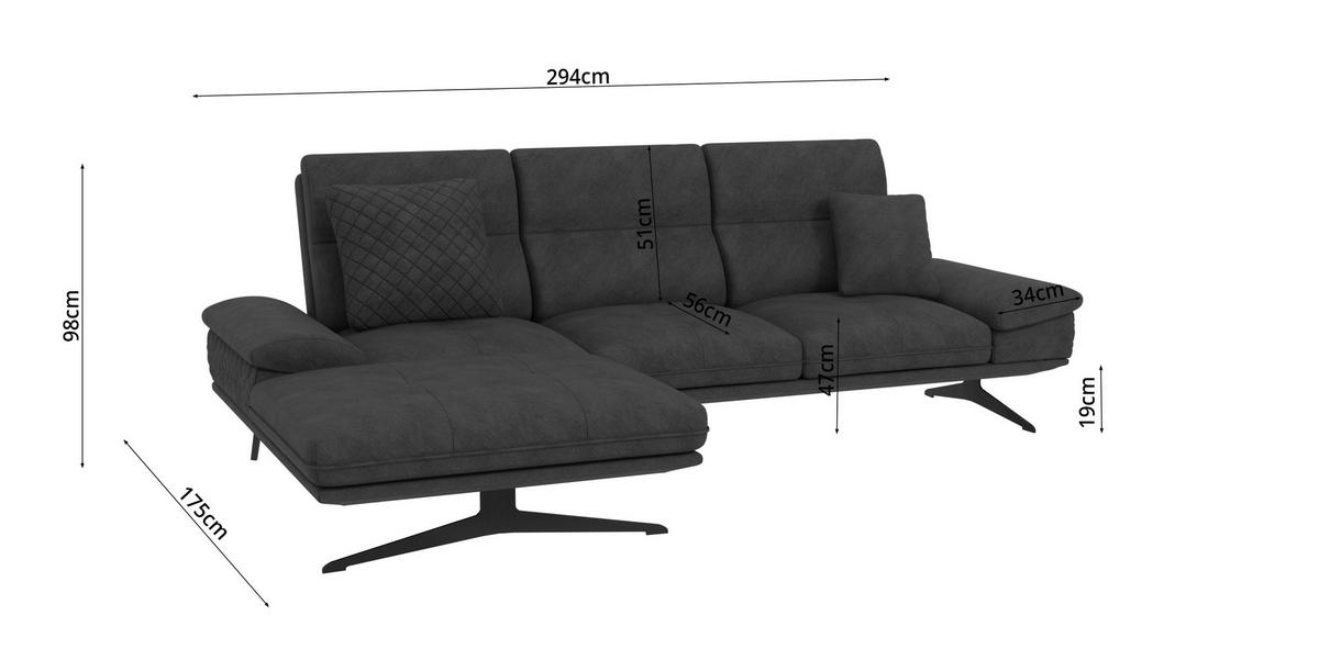 ECKSOFA Loris Schwarz Samt - Ottomane links - Schwarz, Holz/Textil (294/175cm) - S-Style Möbel