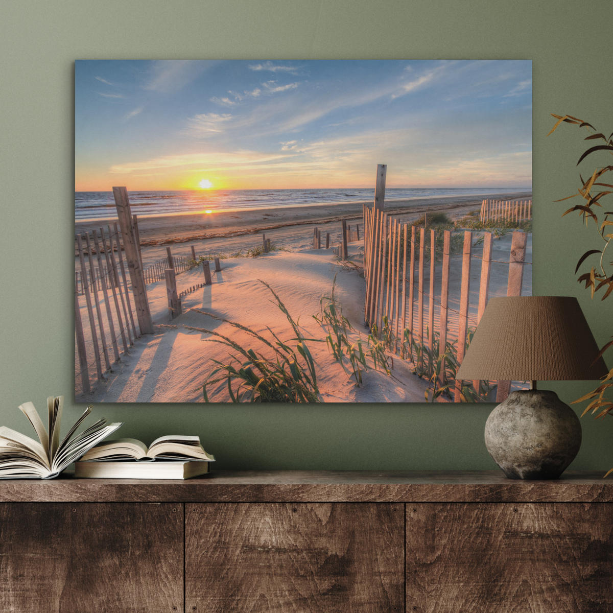 AKUSTIKPANEEL Strand - Meer - Düne - Sonnenuntergang - Landschaft 80x60 cm - Beige, Textil (80/0.9/60cm) - MuchoWow