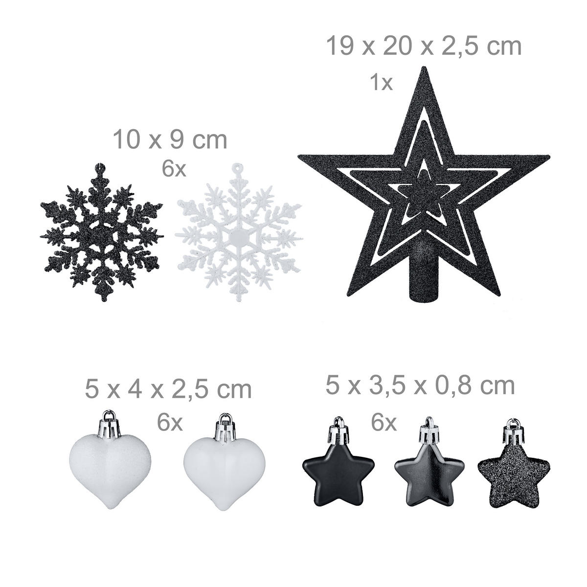 101-tlg.WEIHNACHTSKUGELN-SET - Schwarz, Kunststoff (20/19/2.5cm) - Relaxdays