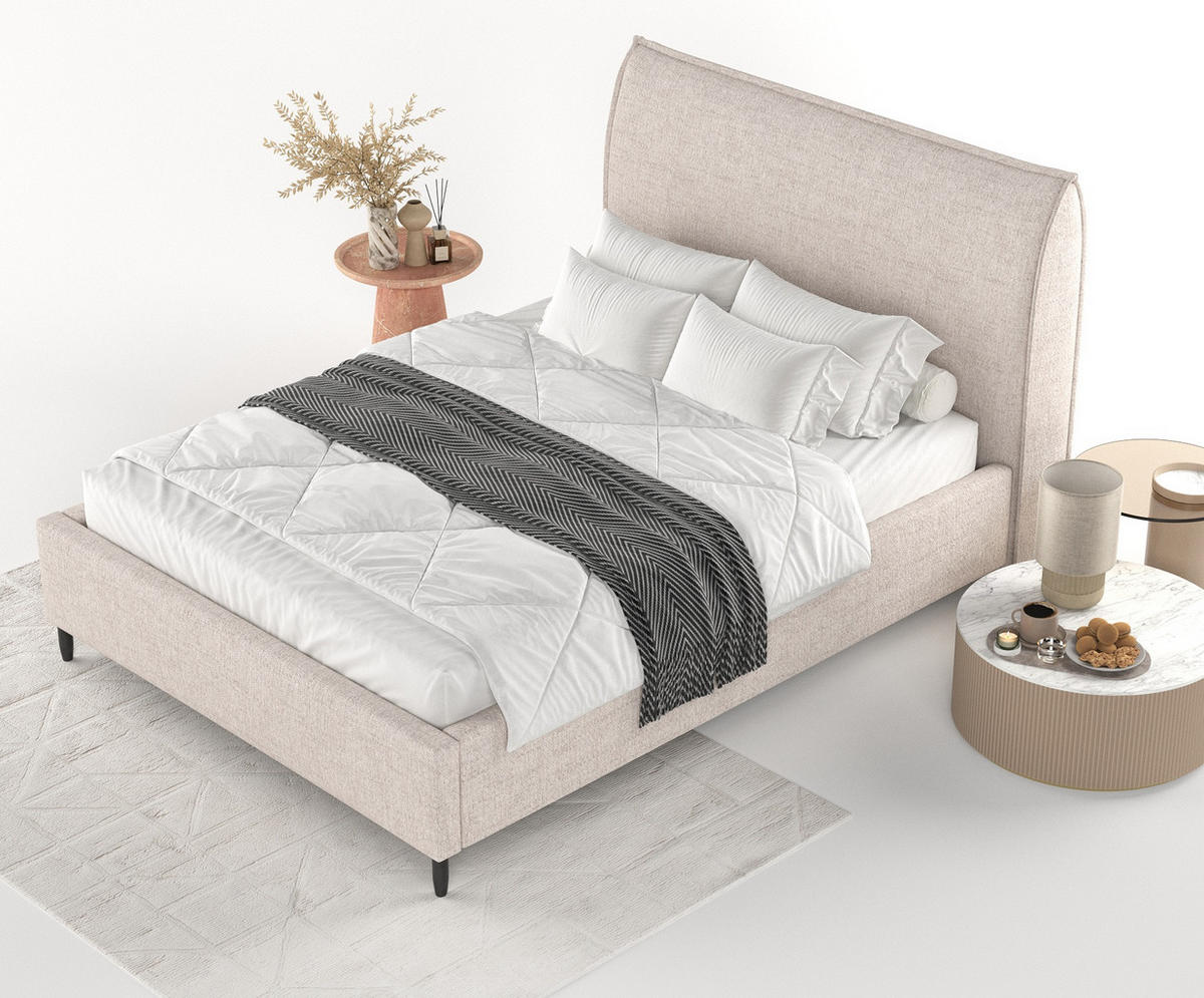 POLSTERBETT Shell Beige 120/200 cm im Webstoff - Beige/Schwarz, Holz/Holzwerkstoff (120/200cm) - Maison de Reve