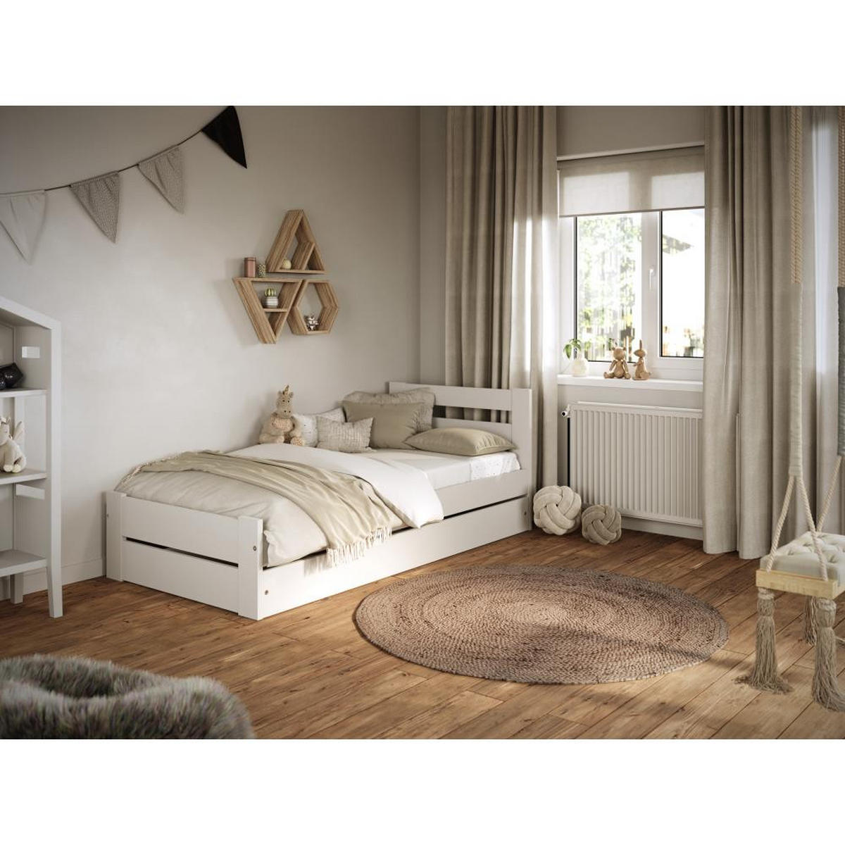 JUGENDBETT Emil 80/160 weiß mit Matratze - Weiß, Holzwerkstoff (80/160cm) - Beautysofa