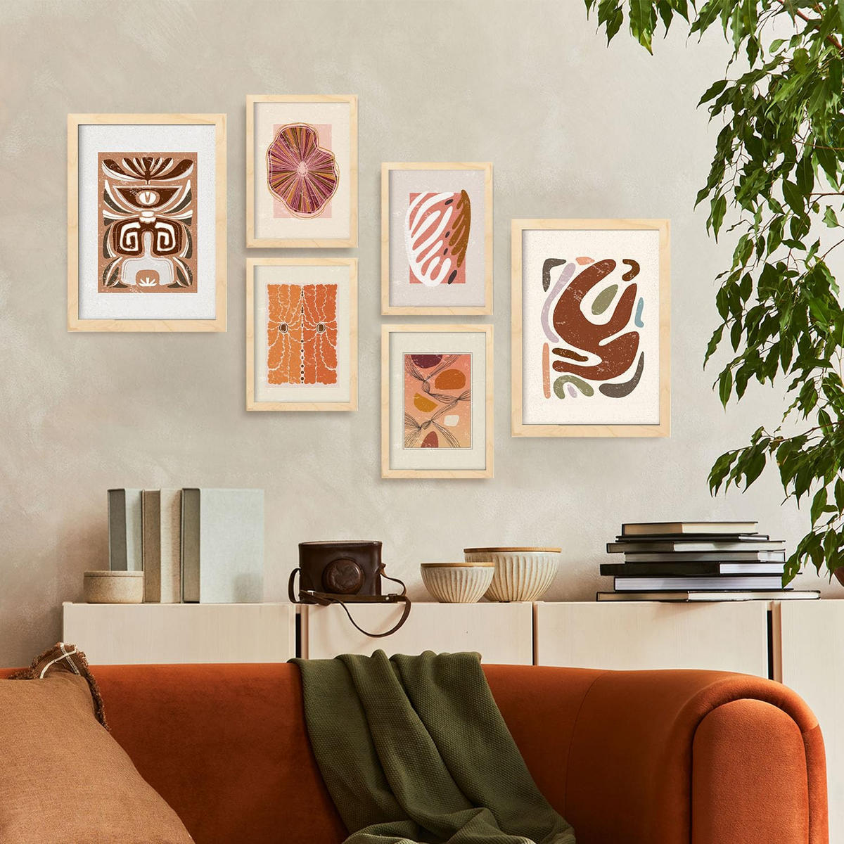 POSTER Set Mit 6 Rustikalen In Ethnischen Style Printkollektionen Dekorative Rahmen Für Ihr Zuhause Wandkunstdruck A3 & A4 Rahmen Aus Hellem Holz - Beige, Papier (29/3cm) - Nacnic