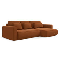 ECKSOFA mit Schlaffunktion Samt Stoff Orange - Terra cotta/Schwarz, Kunststoff/Textil (278/149cm) - Makamii