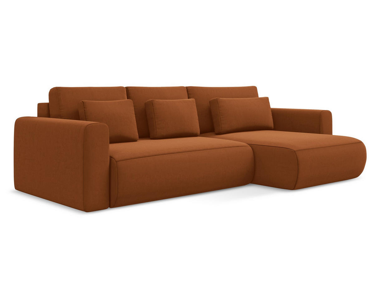ECKSOFA mit Schlaffunktion Samt Stoff Orange - Terra cotta/Schwarz, Kunststoff/Textil (278/149cm) - Makamii