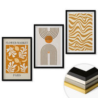 WANDBILDER 3er-Set - 40x60 cm Schwarzer Rahmen - Poster mit geometrischen Pflanzenmustern - Schwarz, Kunststoff (40/60cm) - ArtPrintCave