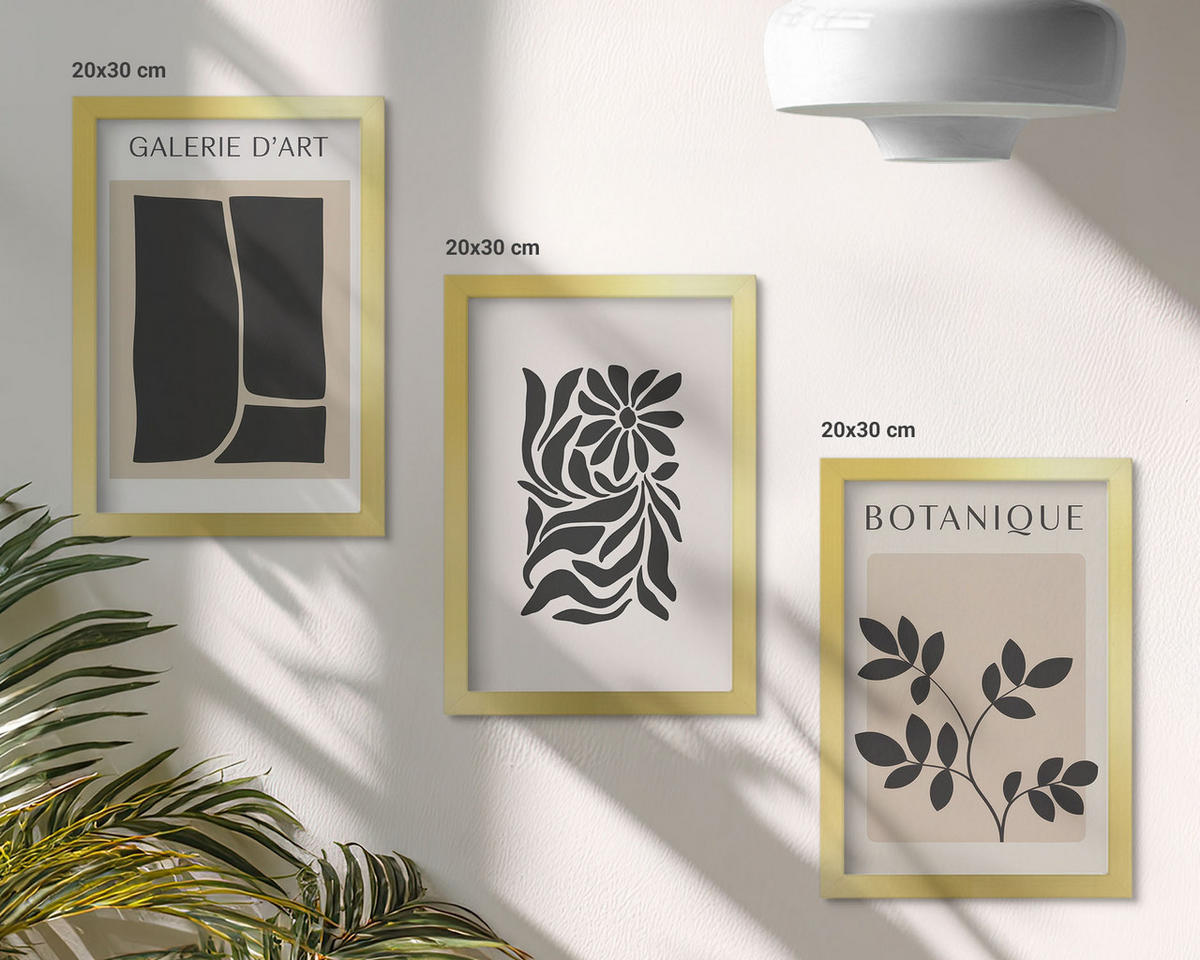 BILDER SET 3er Set - 20x30 cm Goldrahmen - Abstrakte Pflanzenmuster - Goldfarben, Kunststoff (20/30cm) - TULUP