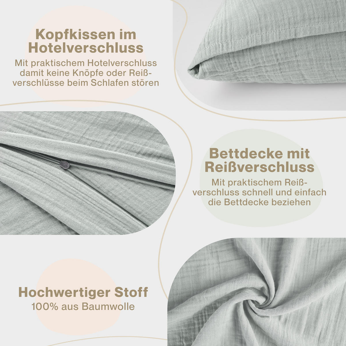 BETTWÄSCHE Musselin, 100% Baumwolle, 135/200 cm & 40/80 cm - Blau, Textil (135/200cm) - Blumtal