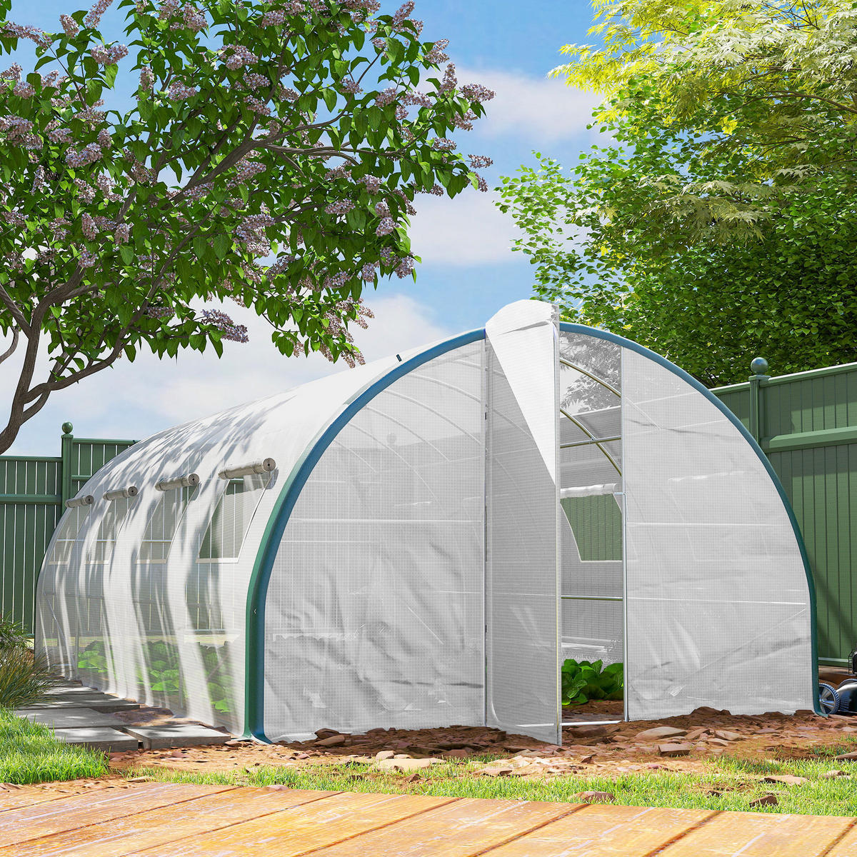 GEWÄCHSHAUS DE-12029 18 m² mit 2 Türen & 8 Fenstern Weiß - Weiß, Kunststoff (300/200/600cm) - ComfortXL