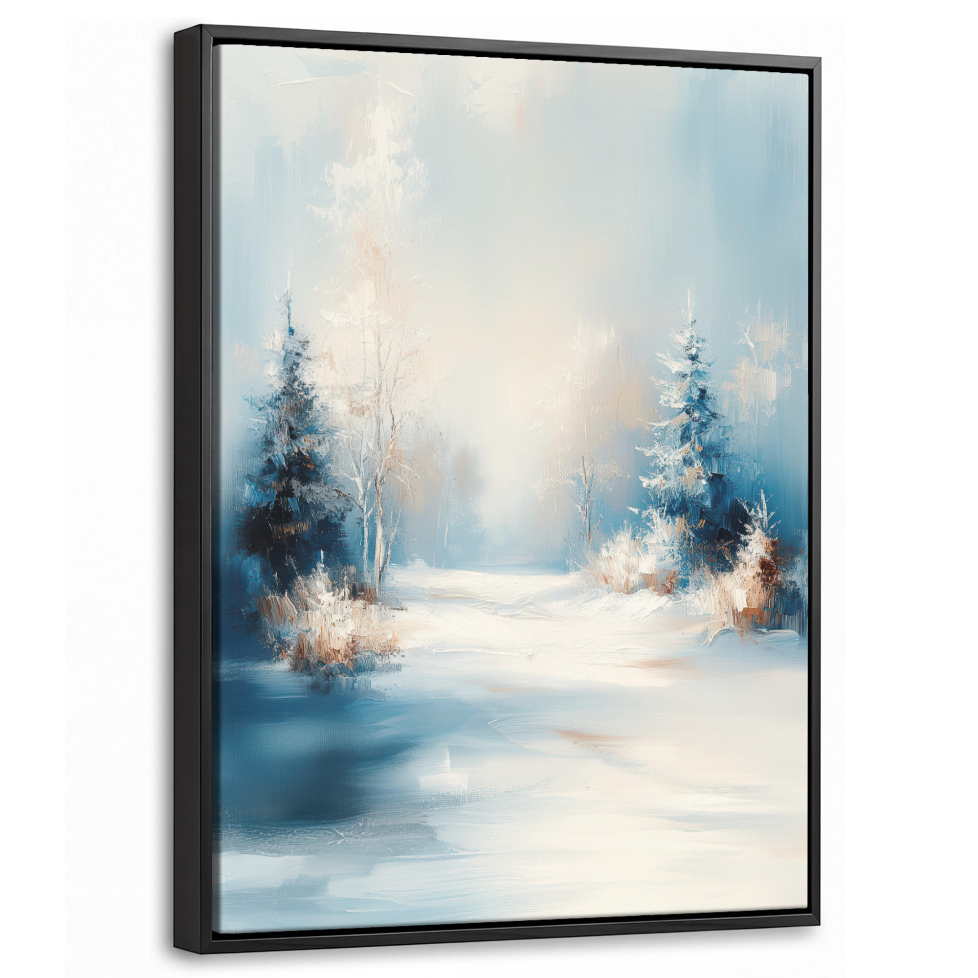 LEINWAND Bilder mit Rahmen - Wald – Winter – Natur – Abstrakt – Schnee - 30x40 - Weiß, Textil (30/40cm) - MuchoWow