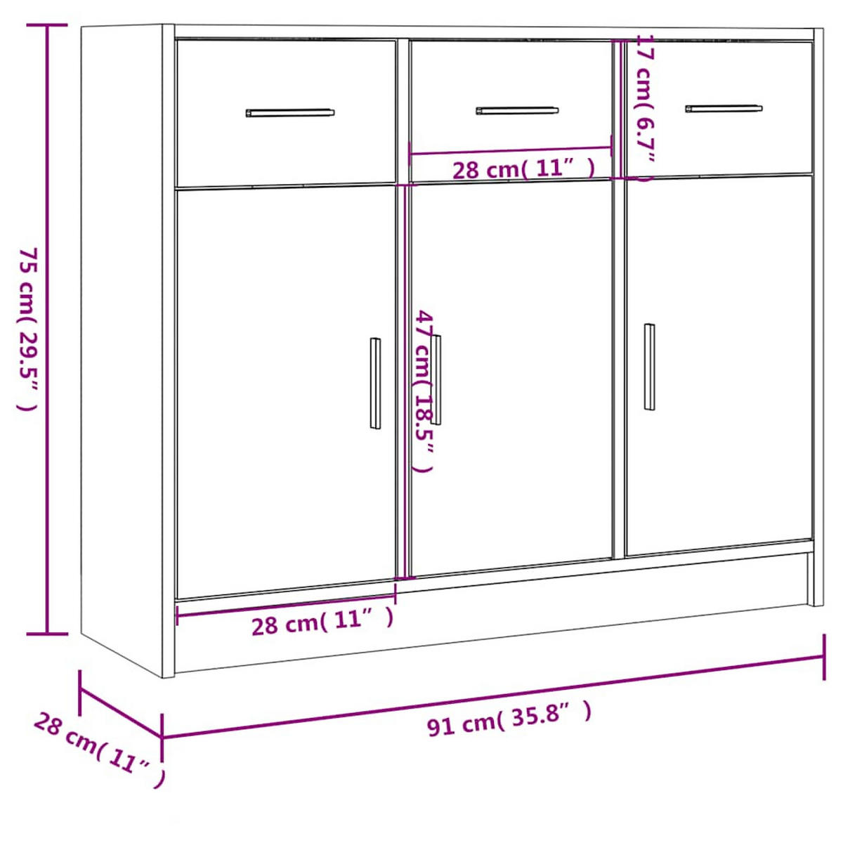 SIDEBOARD Räuchereiche 91/28/75 Cm Holzwerkstoff - Braun, Holzwerkstoff (28/75/91cm) - vidaXL