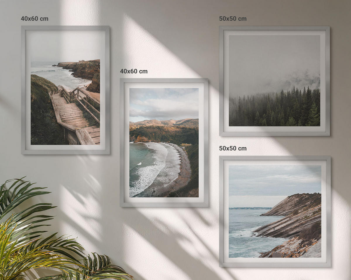 BILDER SET 4er Set - 50x50 cm & 40x60 cm Silberner Rahmen - Klippenblicke, Strandlandschaften - Silberfarben, Kunststoff (50/50cm) - TULUP