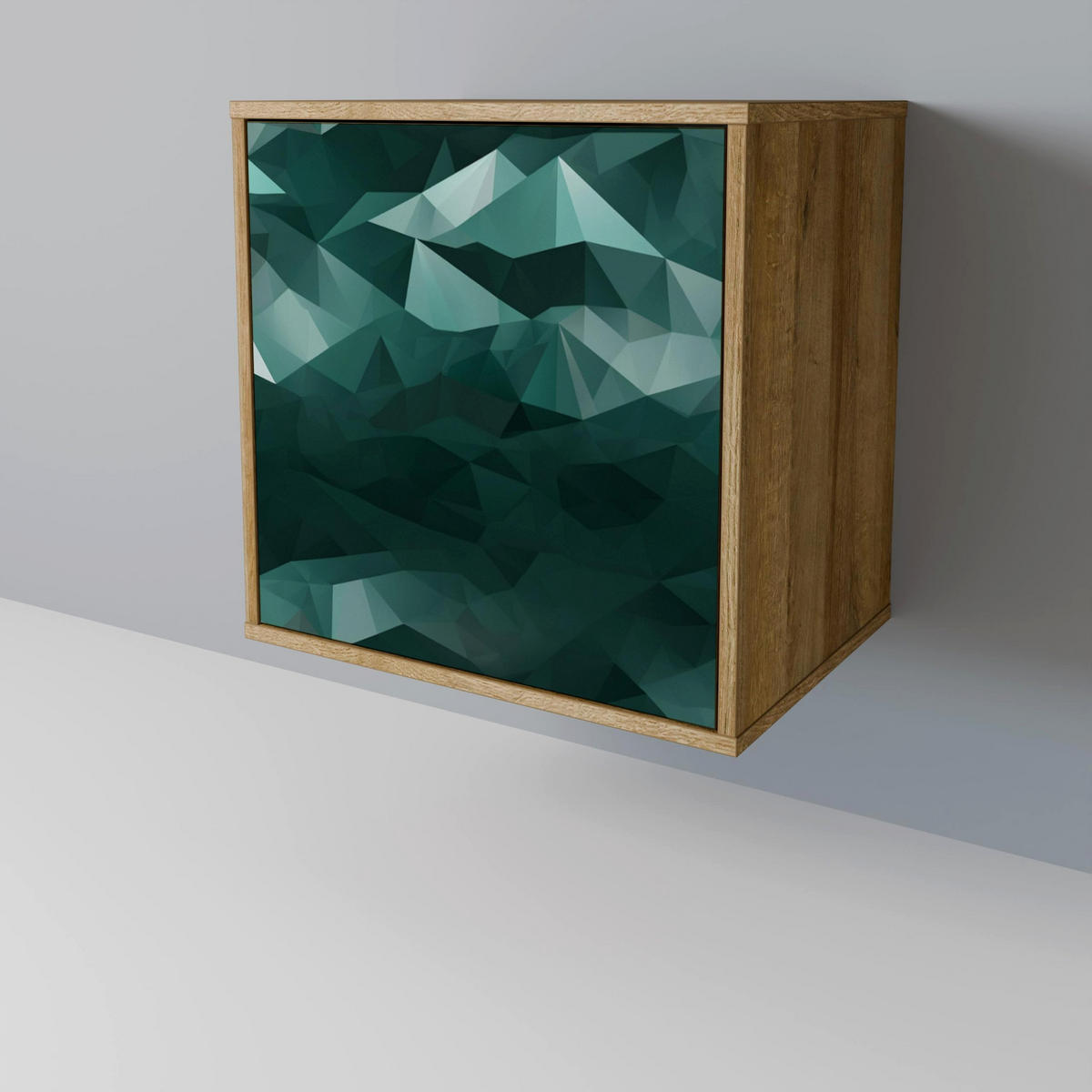 SIDEBOARD POLYGONAL FLOATING, Eichefarben, 57,5x42x70,5 cm, Schwarze Metall-Sternfüße - Eichefarben/Multicolor, Holzwerkstoff/Metall (57.5/70.5/42cm) - SpaceRebels