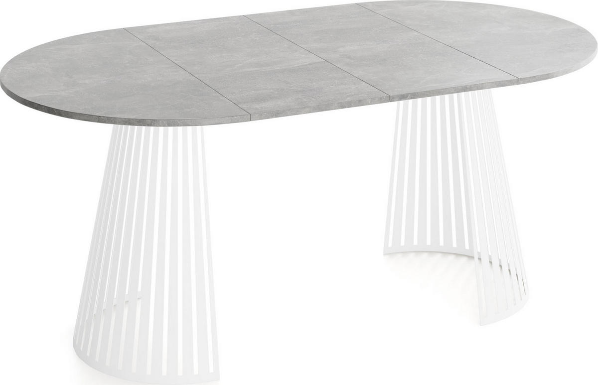 ESSTISCH Naro runder ausziehbarer, Grauer Beton 120-200/120/76 cm - Hellgrau/Weiß, Holzwerkstoff/Metall (120/120/76cm) - WFL GROUP