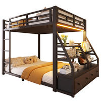 ETAGENBETT 140x200cm mit LED-Beleuchtung, mit 2 Stoffschubladen, Schwarz - Schwarz, Metall (140/200cm) - KOMHTOM