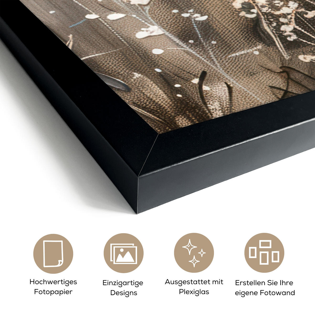 GERAHMTES BILD Blumen - Rosa - Modern - Beige 40x60 cm - Beige, Papier (40/60cm) - MuchoWow