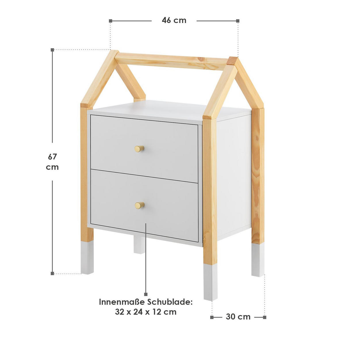 NACHTTISCH Enny mit 2 Schubladen Kinder - Weiß, Holz (30/55/46cm) - Juskys