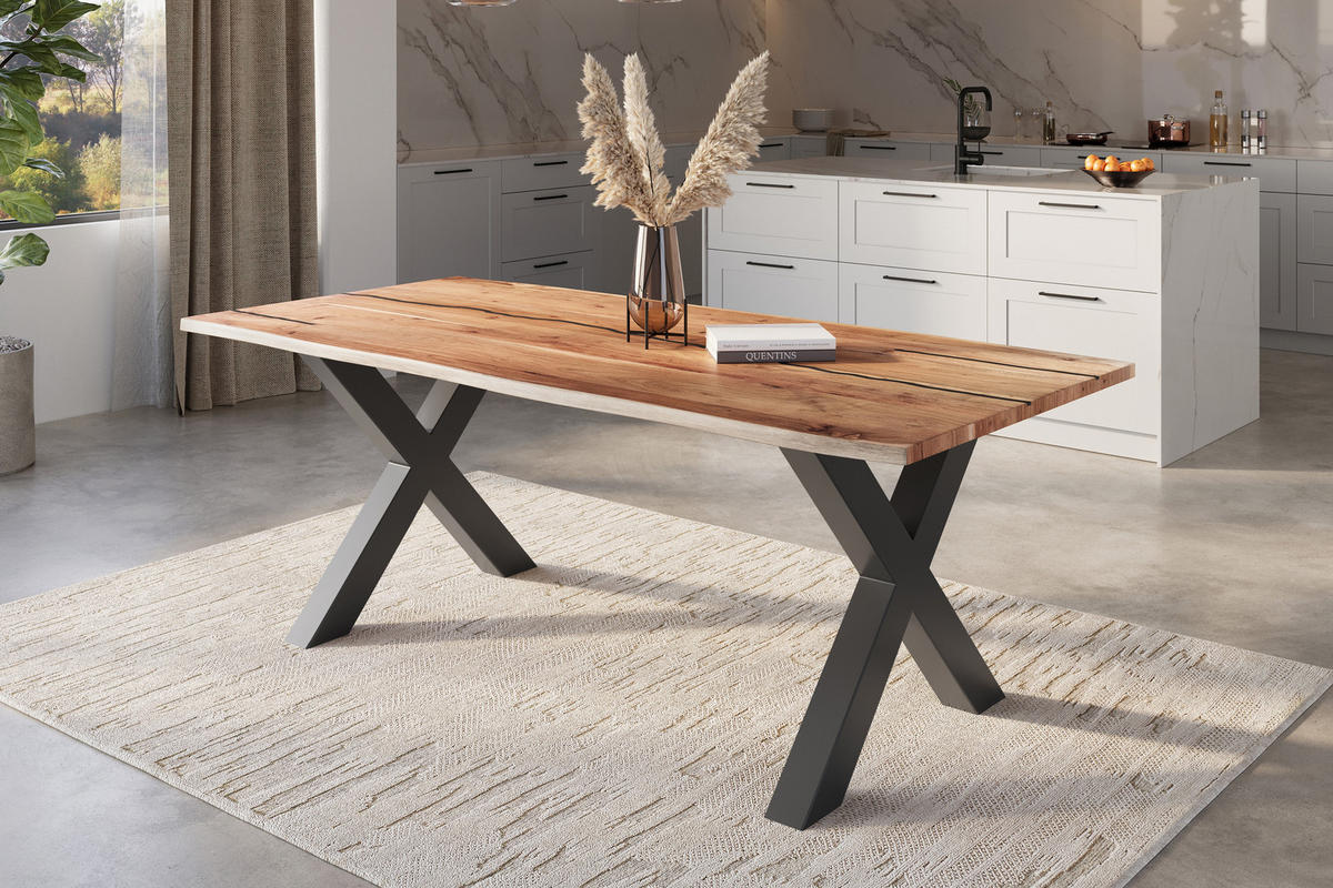 ESSTISCH POLLY - Beige/Schwarz, Holz/Metall (100/220/77cm) - SAM