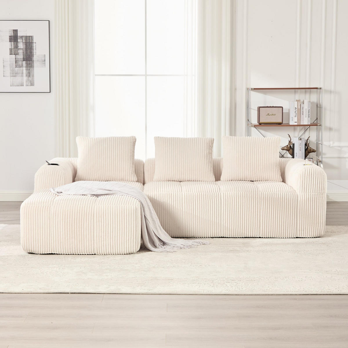 ECKSOFA mit Seitentasche und Getränkehalter, inkl. Kissen, Beige - Beige, Textil (253/61/158cm) - Kaket
