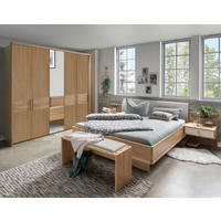 SCHLAFZIMMER Lenvara in Eiche 4 teilig mit Drehtürenschrank mit Spiegel, Passepartout, zwei Nachttische und Komfortbett - Braun, Holzwerkstoff (80/200/120cm)