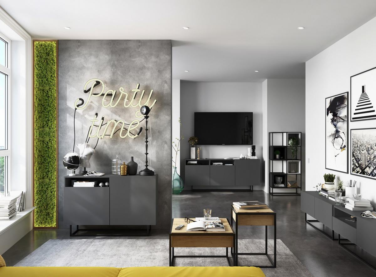TV-SCHRANK Enjoy Graphitt matt mit Metallrahmen 120 cm - Schwarz/Grau, Holzwerkstoff/Metall (120/46/35cm) - Meble Lindner