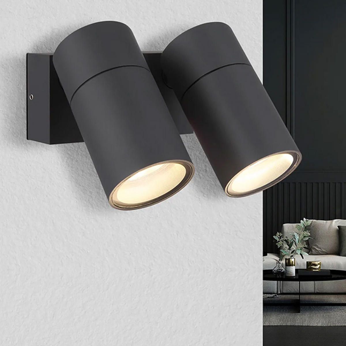 AUSSEN-WANDLEUCHTE Aluminium Schwarz 2 flammig - Schwarz, Metall (15/11.8/10.5cm) - Globo Lighting