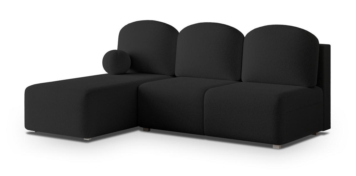 ECKSOFA TRAMA Schwarz Boucle-Stoff mit Schlaffunktion - Schwarz, Holz (200/143cm) - MASSENO