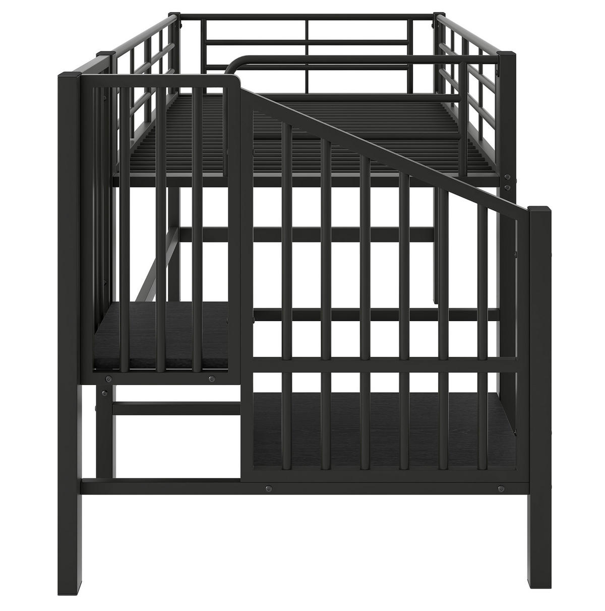 HOCHBETT 90/200 cm in Schwarz mit Stauraumtreppe und Lattenrost - Schwarz, Holzwerkstoff (90/200cm) - BEAOK