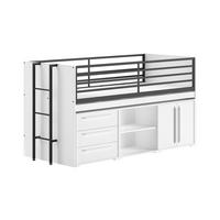 HALBHOCHBETT 90x200 Keelia Weiß mit Schreibtisch Stauraum Set - Weiß, Kunststoff - 58aufmkessel