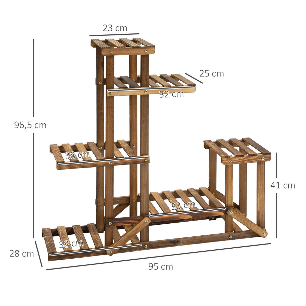 PFLANZENREGAL Holz 6-stufig Pflanzenständer 98 cm verkohlt - Braun, Holz (95/96.5/28cm) - Kaket