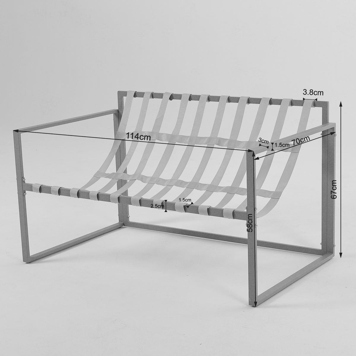 GARTENSITZGRUPPE - Eisen / Polyester - Schwarz / Grau - 4-teilig - Grau, Glas/Textil - home24