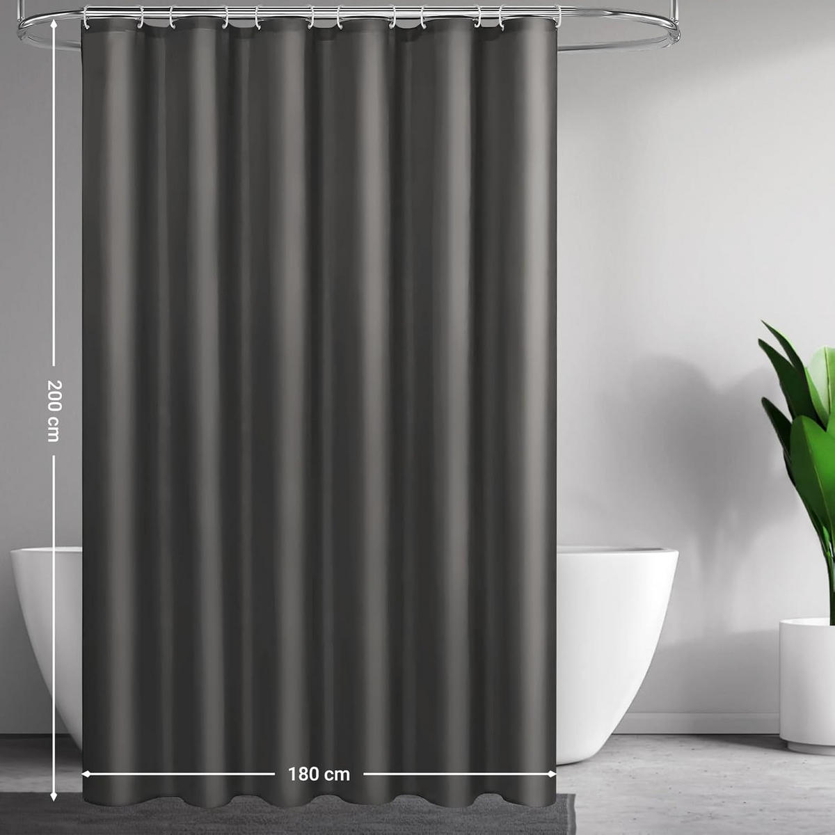 DUSCHVORHANG Dunkelgrau schnell trocknend wasserdicht schimmelresistent waschbar mit Ringen - Schwarz, Textil (180/200cm) - MCBOSON