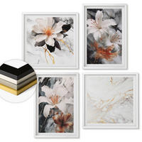 WANDBILDER 4er-Set - 50x50 cm & 40x60 cm Weißer Rahmen - Blumen Marmor weiß schwarz - Weiß, Kunststoff (50/50cm) - ArtPrintCave