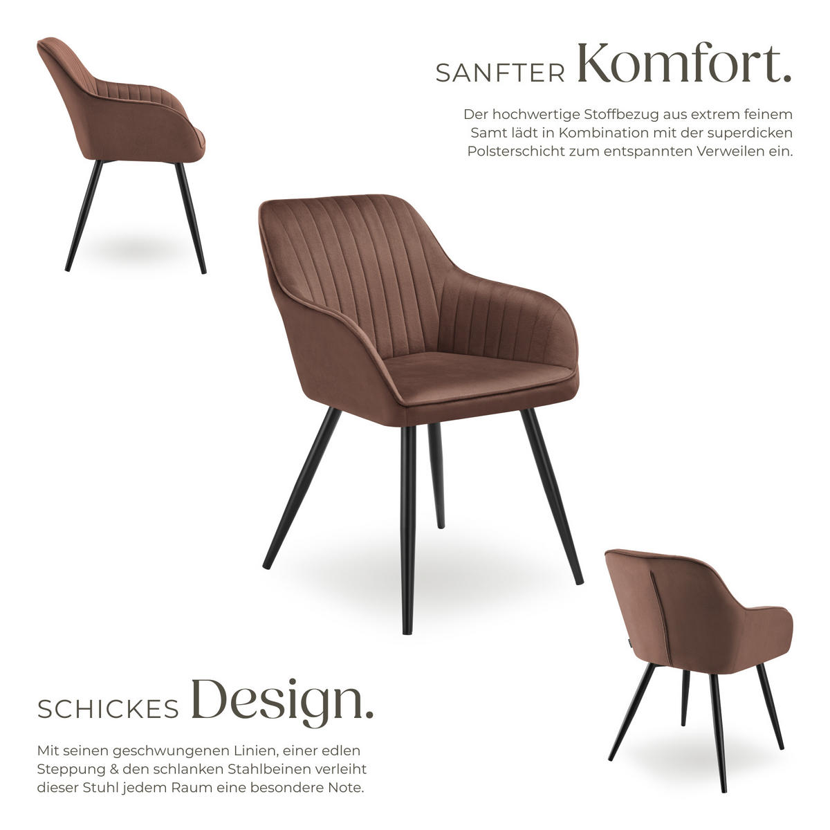 ESSZIMMERSTUHL 4er Set Marilyn 58 x 62 x 82 cm braun/schwarz - Schwarz/Braun, Metall (58/82/62cm) - tectake