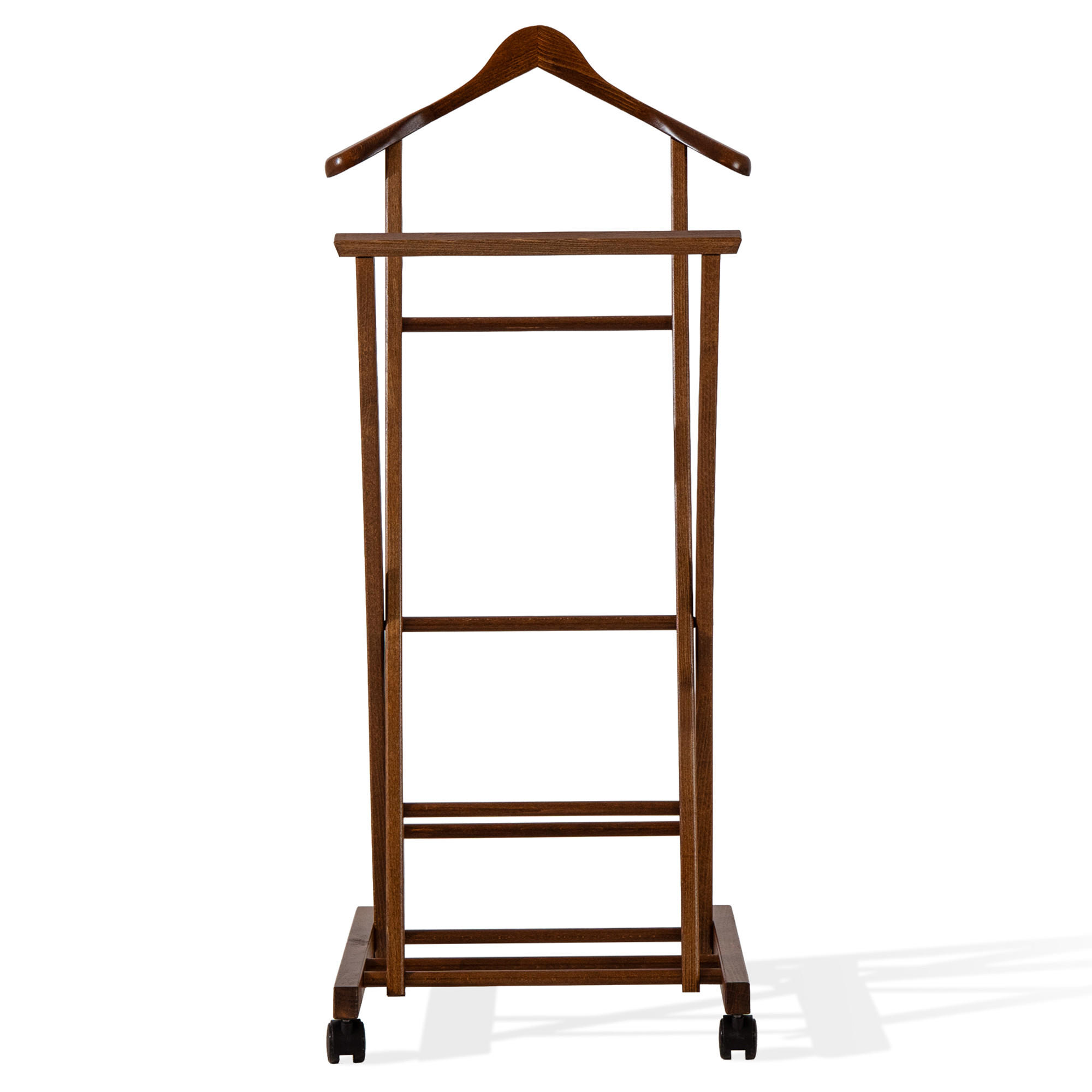 KLEIDERBUTLER AGLAS Herrendiener, auf Drehrollen, braunes Buchenholz - Braun, Holz (43/105/32cm) - KONSIMO®