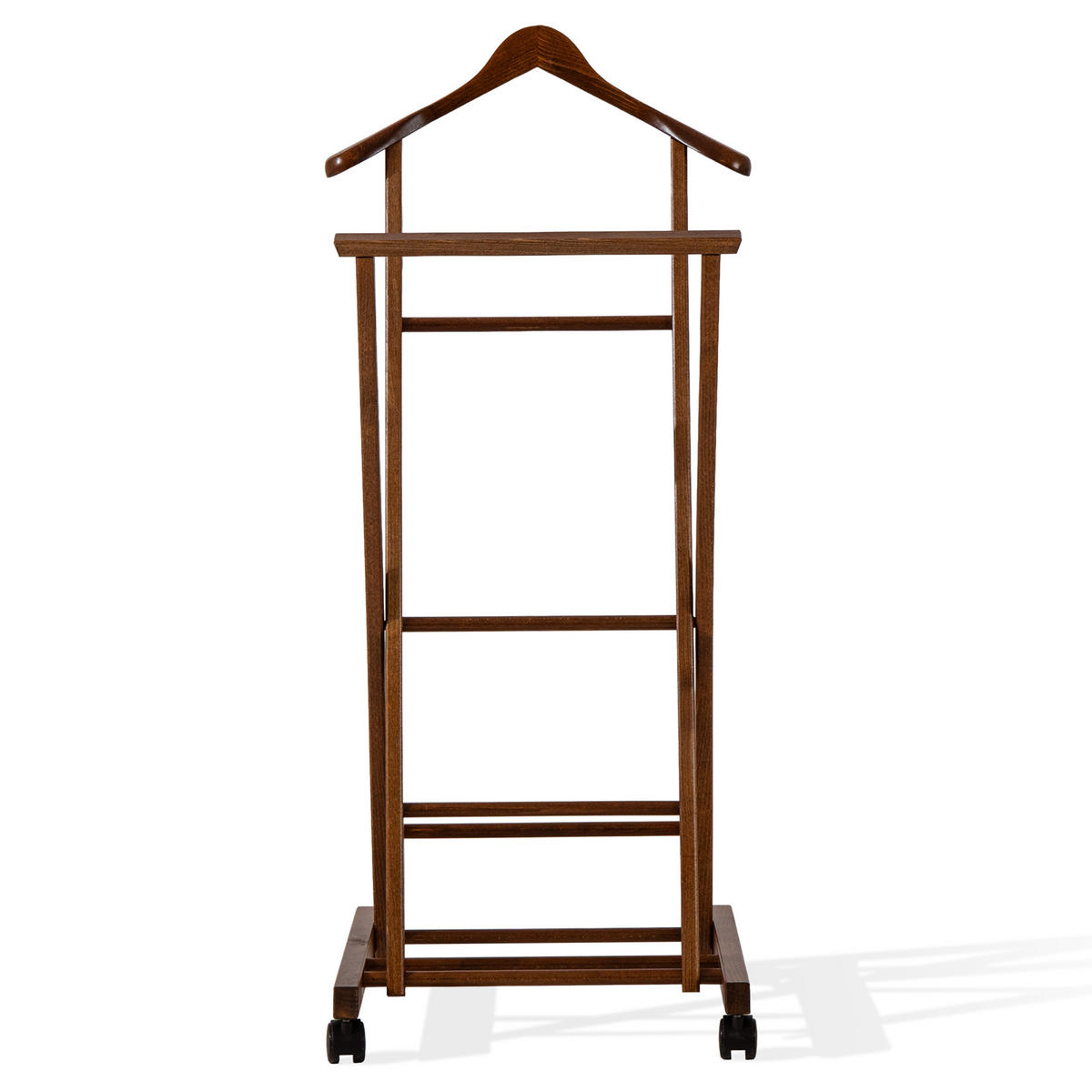 KLEIDERBUTLER AGLAS Herrendiener, auf Drehrollen, braunes Buchenholz - Braun, Holz (43/105/32cm) - KONSIMO®